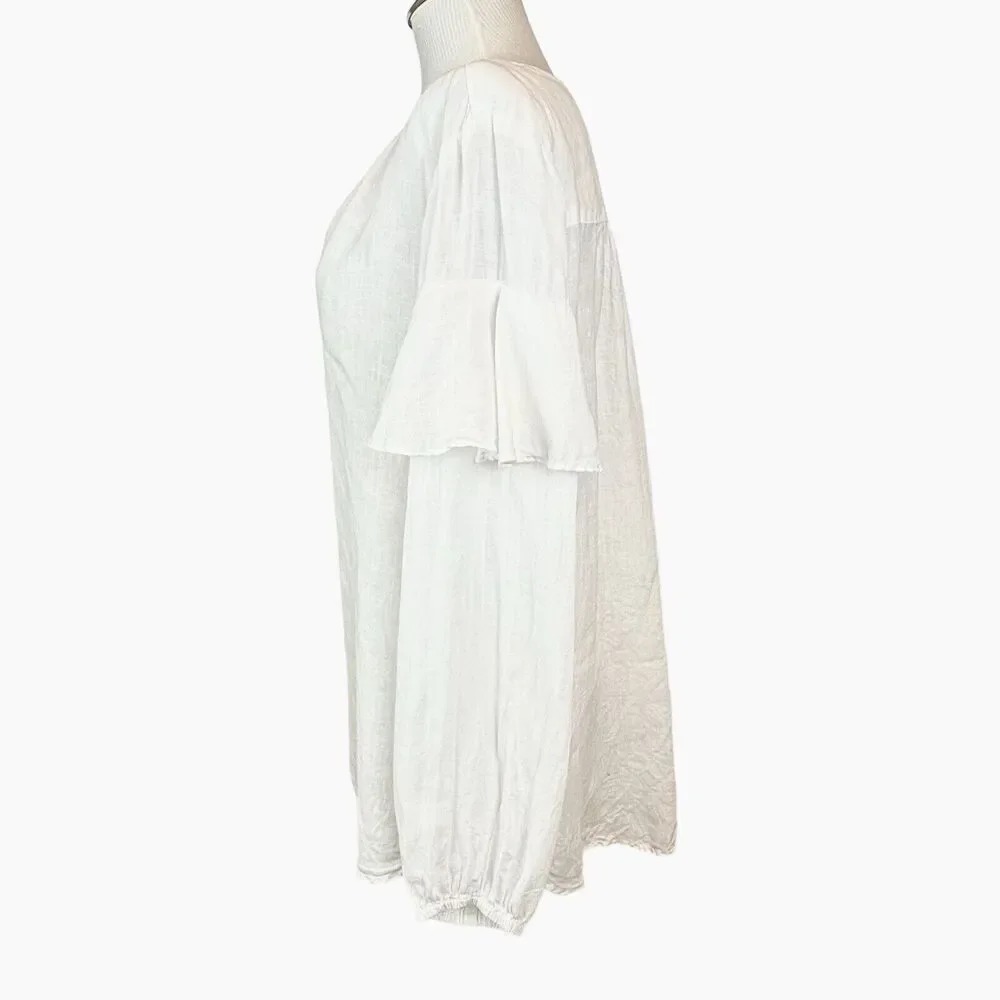 Velvet Womens Linen Tyra Ruffled Long-Sleeve Peasant Boho Top‎ Sz Large White - Picture 10 of 13